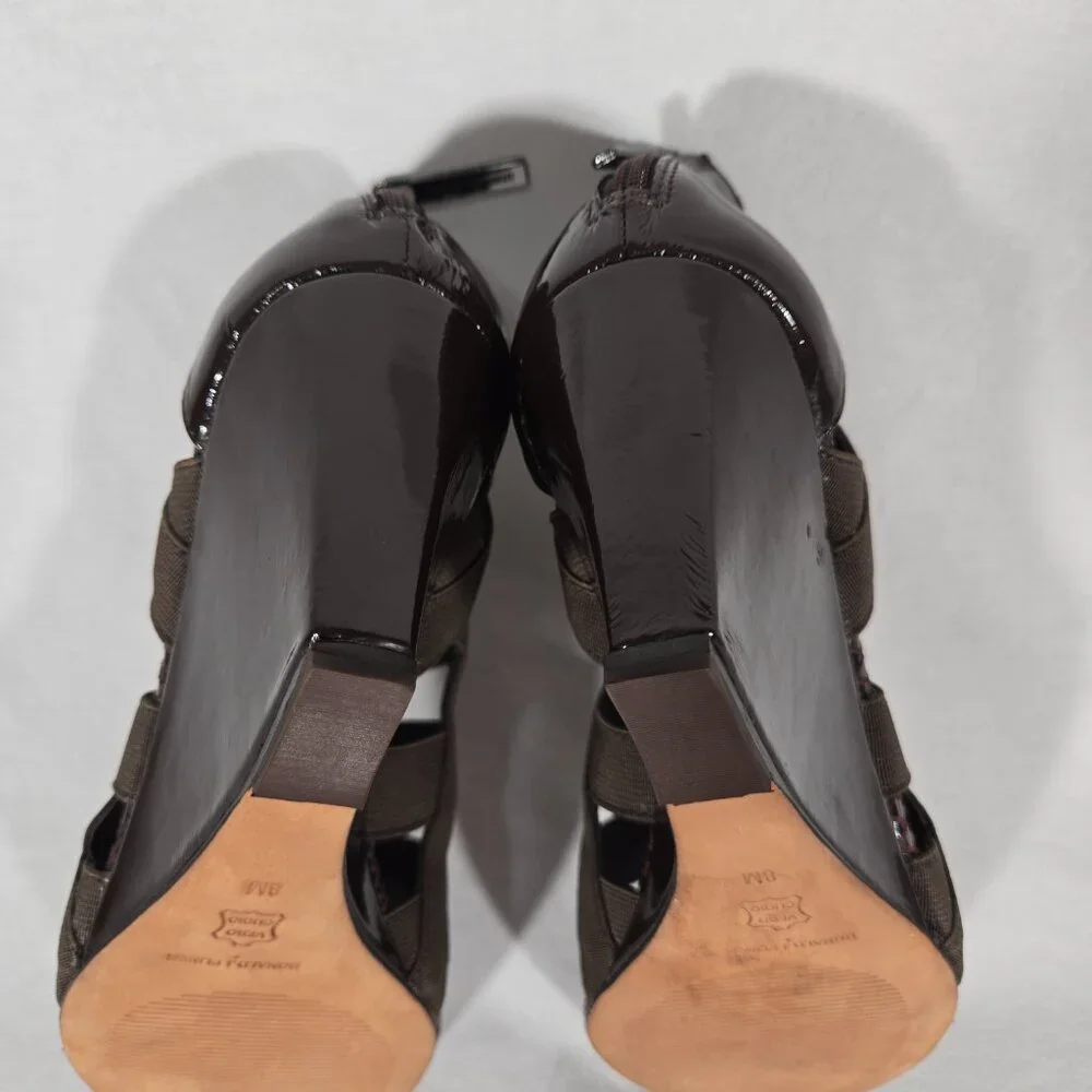 DONALD J PLINER Pira BROWN Watersnake & Stretchy Strappy Ankle Wedge Sandals 8M. - Picture 12 of 17